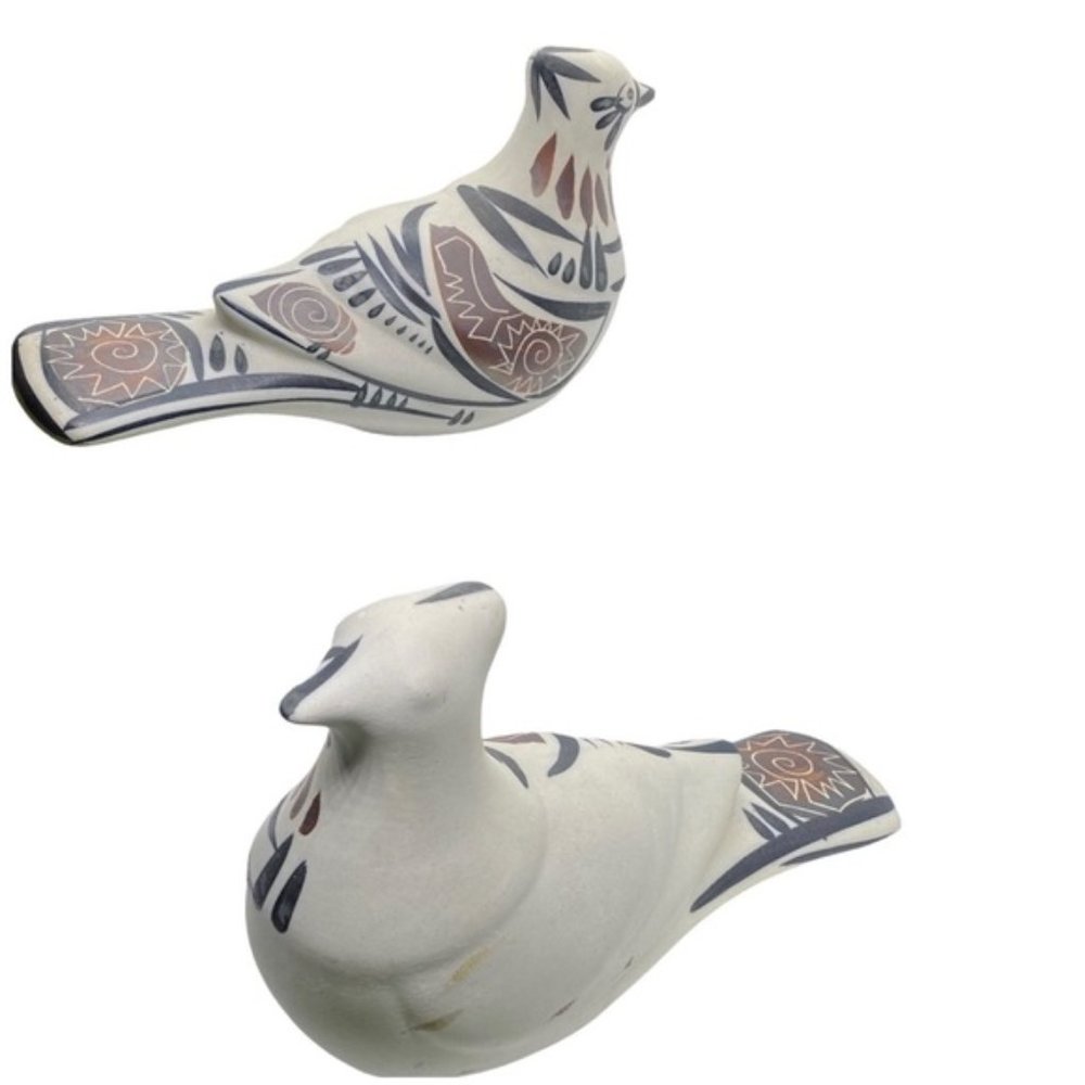 Hand Painted ceramic Bird Dove Signed Beige Brown 8X5.5” Aztec ethnic design